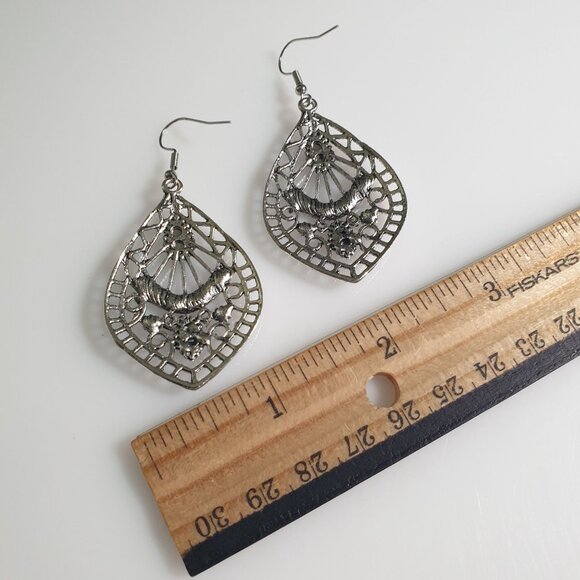 Bohemian Filigree Teardrop Earrings Multicolor Gemstones Beach Core Vacation - Picture 2 of 6